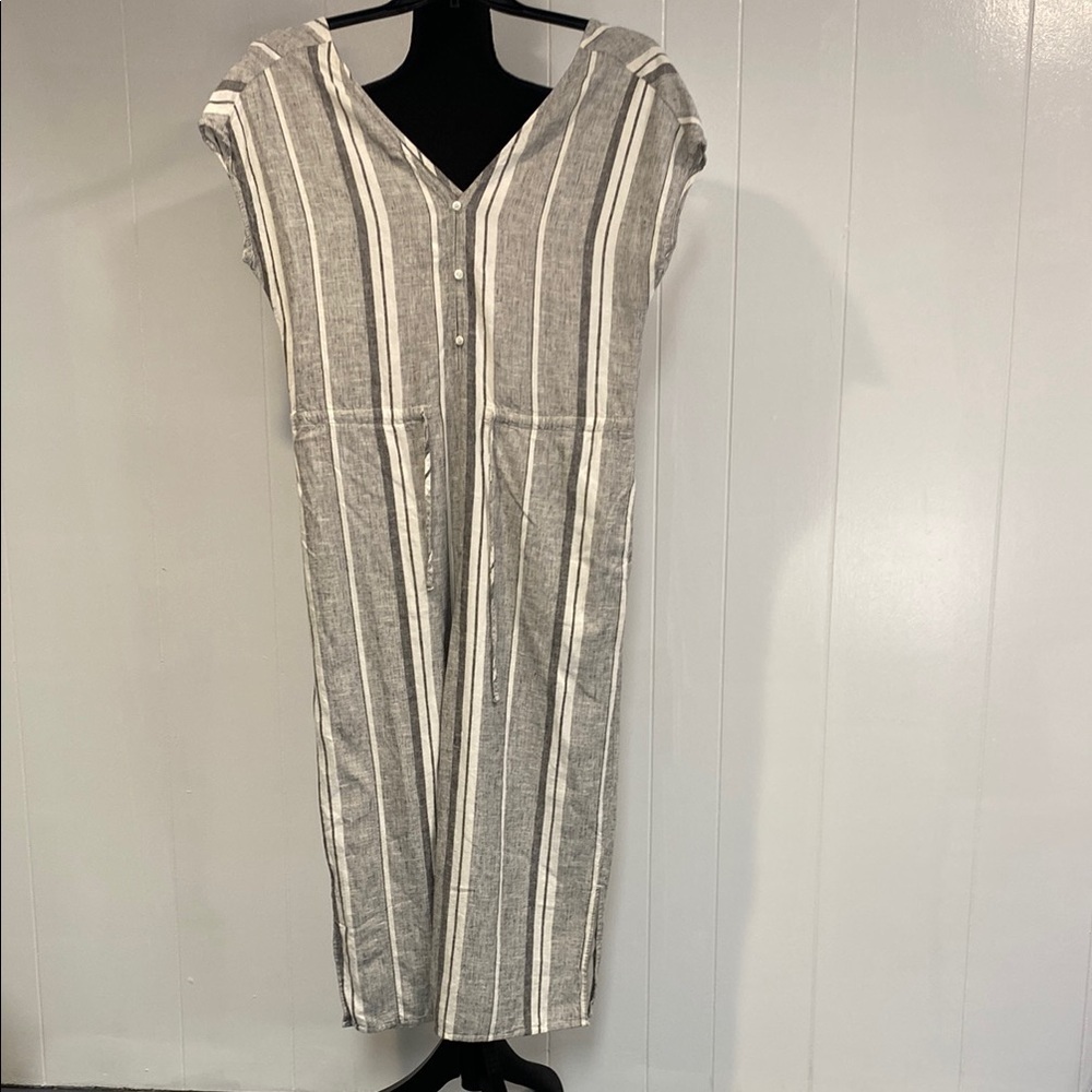 Anthropologie Cloth & Stone Jumpsuit Romper Linen Striped Cottage Beachy Medium - Picture 3 of 13